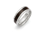 Chisel Stainless Steel Polished Black Wood Inlay Enameled 8.00mm Ring
