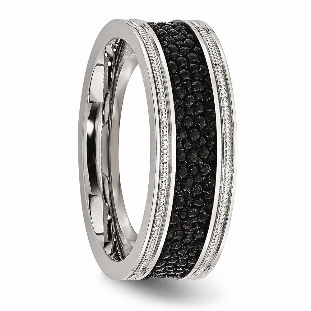 Chisel Stainless Steel Polished Black Ip-plated/genuine Stingray Textured Ring