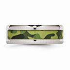 Chisel Stainless Steel Polished W/ CZ Printed Green Camo Under Rubber Wedding Band