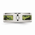Chisel Stainless Steel Polished W/ CZ Printed Green Camo Under Rubber Wedding Band