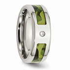 Chisel Stainless Steel Polished W/ CZ Printed Green Camo Under Rubber Wedding Band