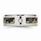 Chisel Stainless Steel Polished W/ CZ Printed Brown Camo Under Rubber Wedding Band