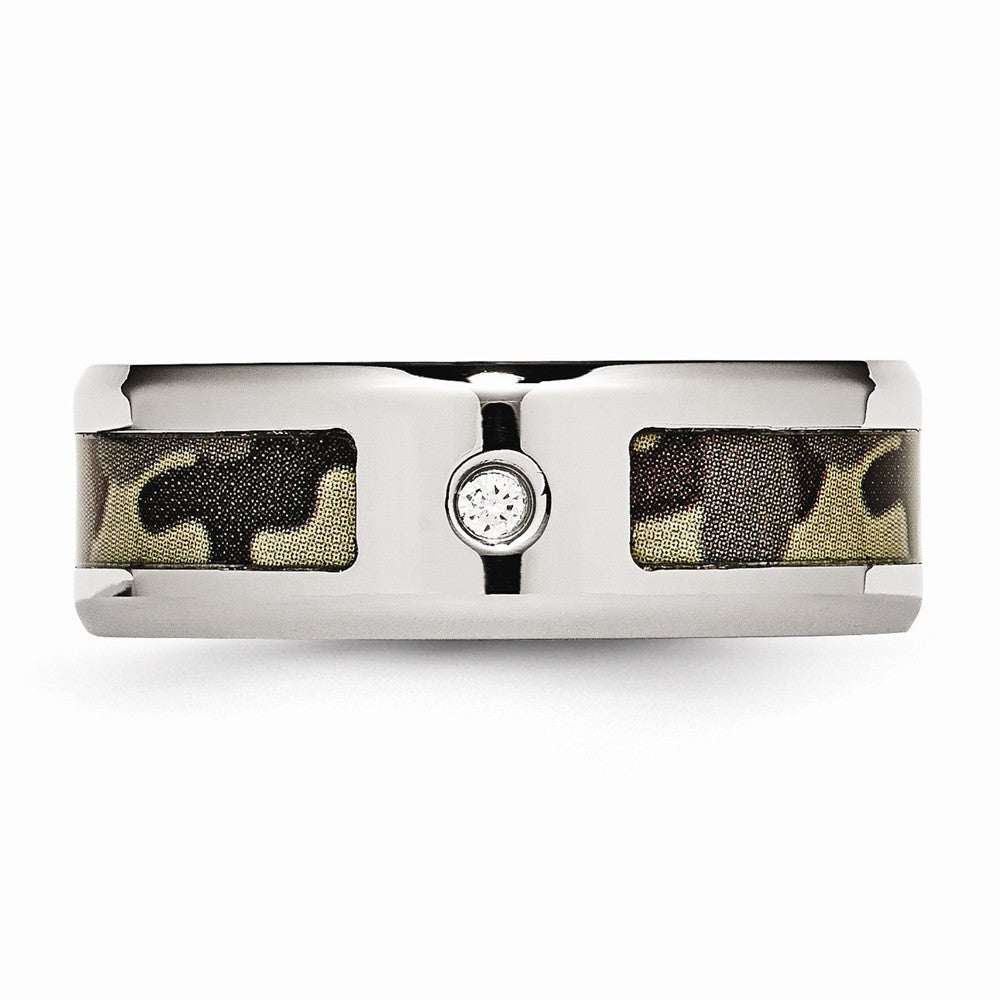 Chisel Stainless Steel Polished W/ CZ Printed Brown Camo Under Rubber Wedding Band