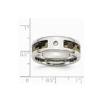 Chisel Stainless Steel Polished W/ CZ Printed Brown Camo Under Rubber Wedding Band