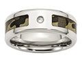 Chisel Stainless Steel Polished W/ CZ Printed Brown Camo Under Rubber Wedding Band
