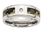 Chisel Stainless Steel Polished W/ CZ Printed Brown Camo Under Rubber Wedding Band
