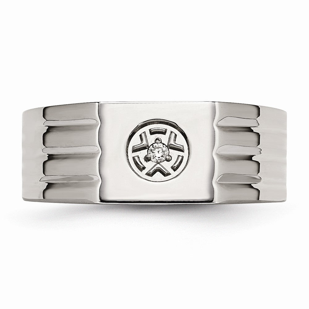 Chisel Stainless Steel Polished With CZ Ring