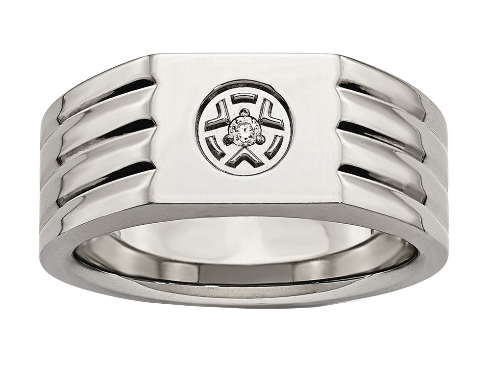 Chisel Stainless Steel Polished With CZ Ring