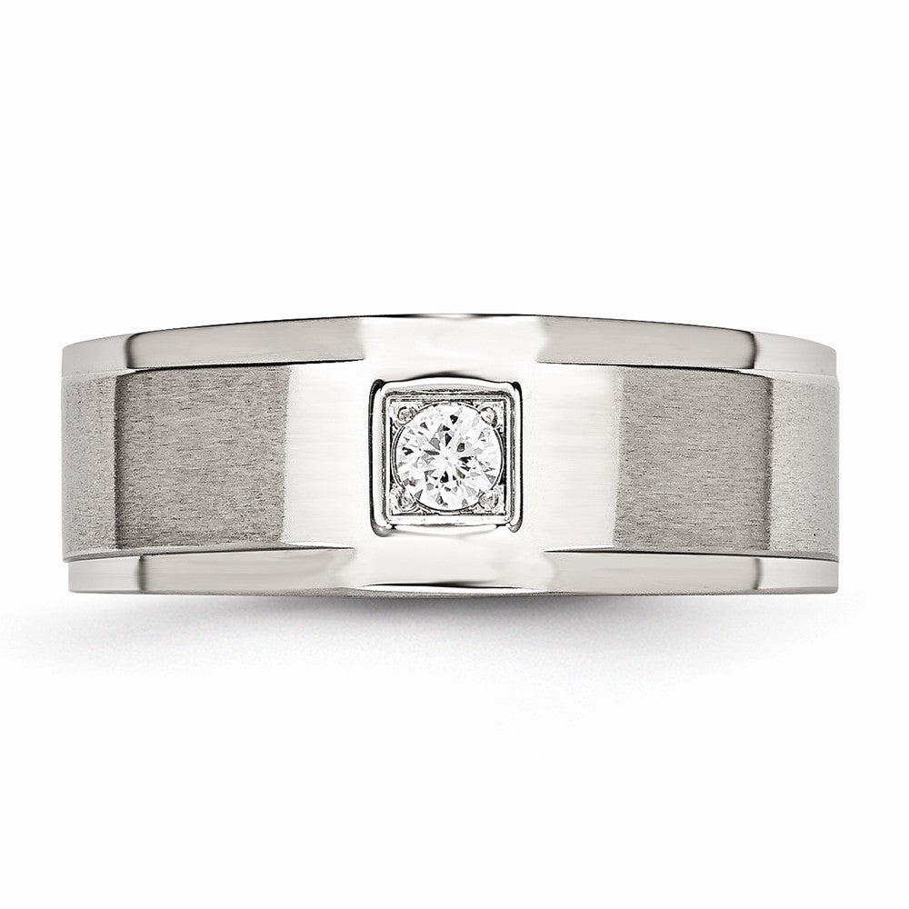 Chisel Stainless Steel Brushed And Polished With CZ Ring
