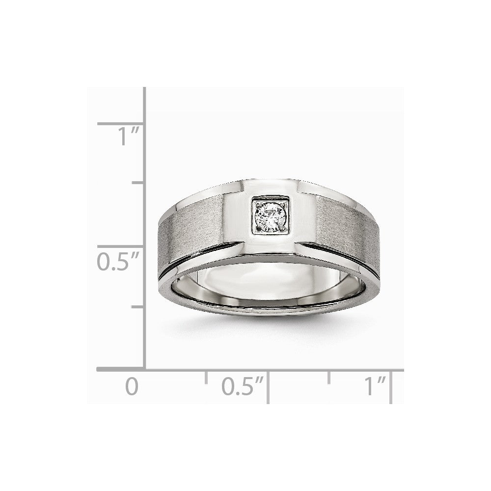 Chisel Stainless Steel Brushed And Polished With CZ Ring
