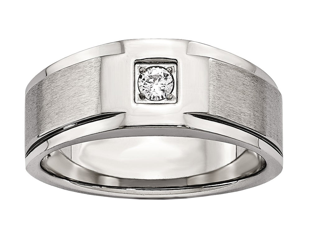 Chisel Stainless Steel Brushed And Polished With CZ Ring
