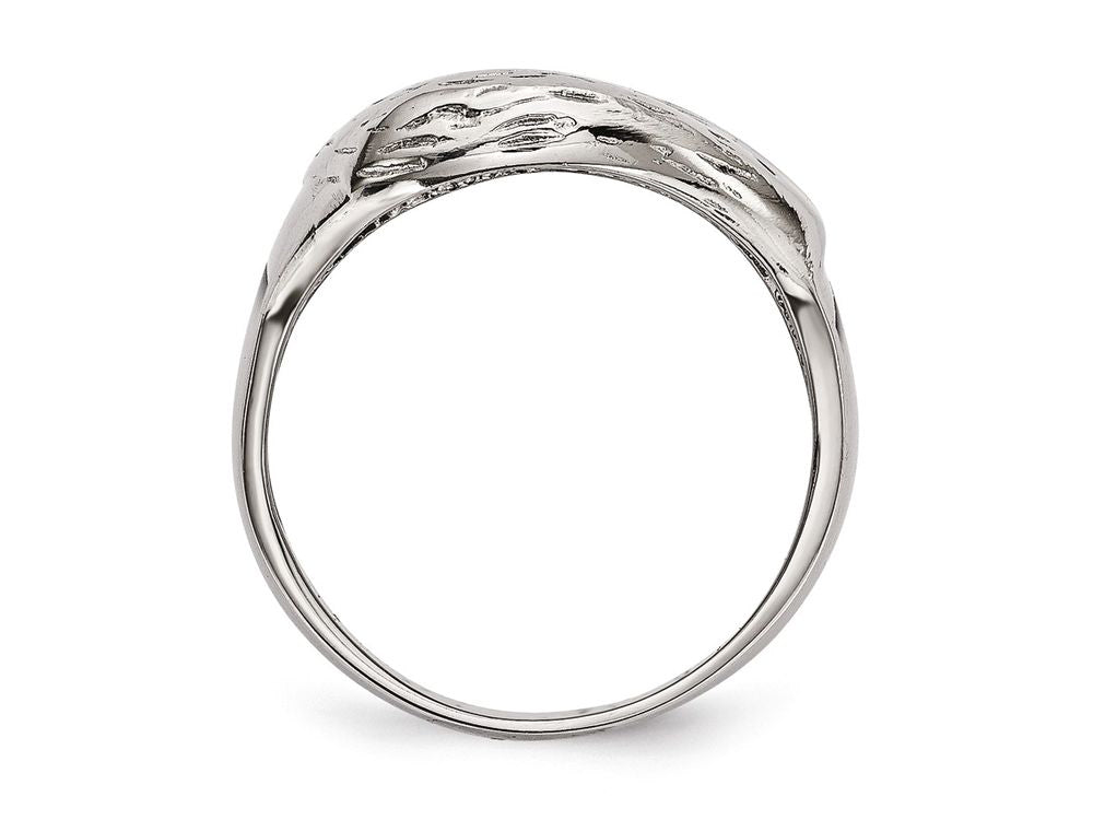 Chisel Stainless Steel Polished Black Enameled Eagle Ring