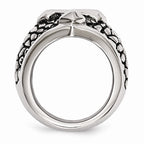 Chisel Stainless Steel Antiqued Cross and Caviar Ring