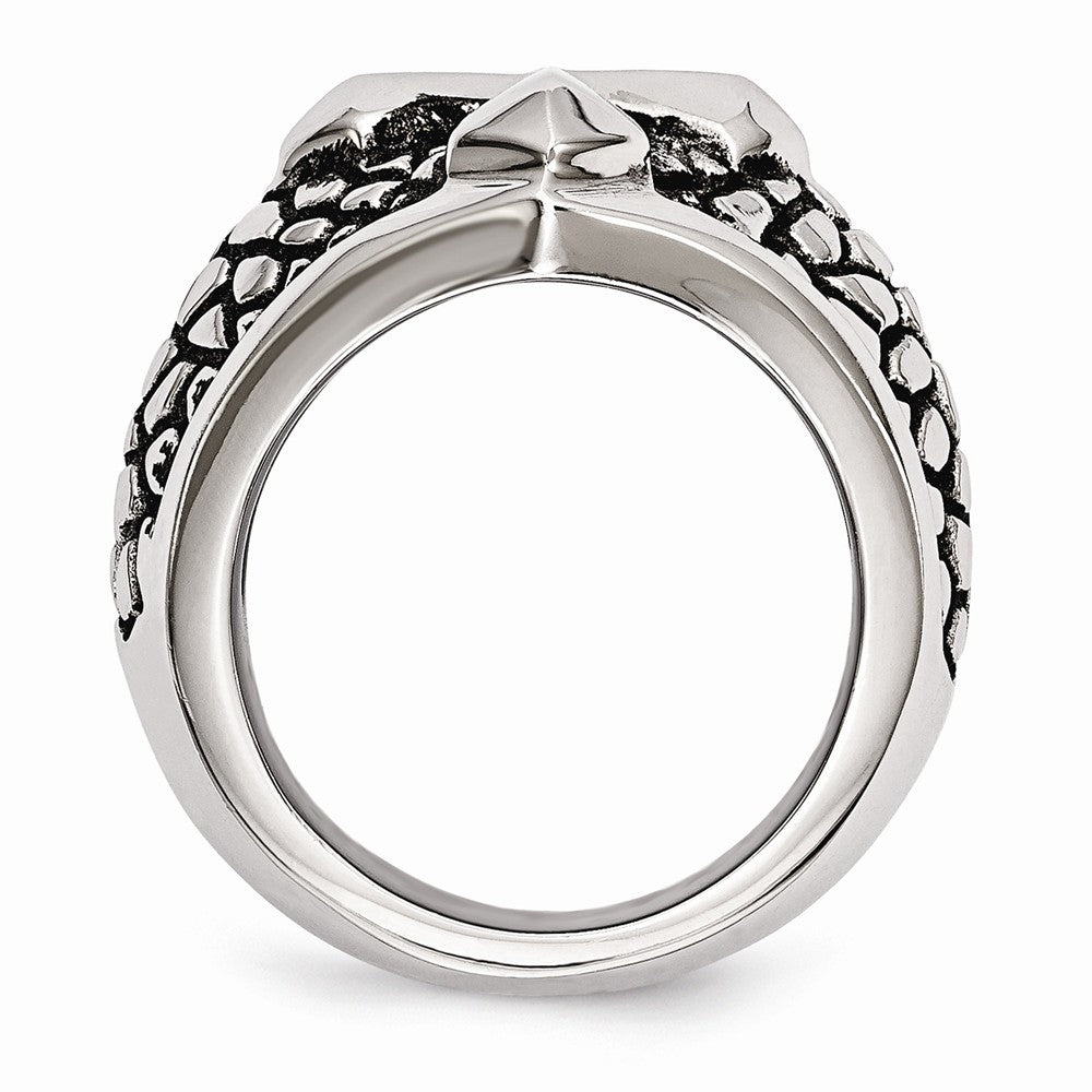 Chisel Stainless Steel Antiqued Cross and Caviar Ring
