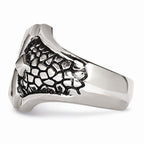 Chisel Stainless Steel Antiqued Cross and Caviar Ring