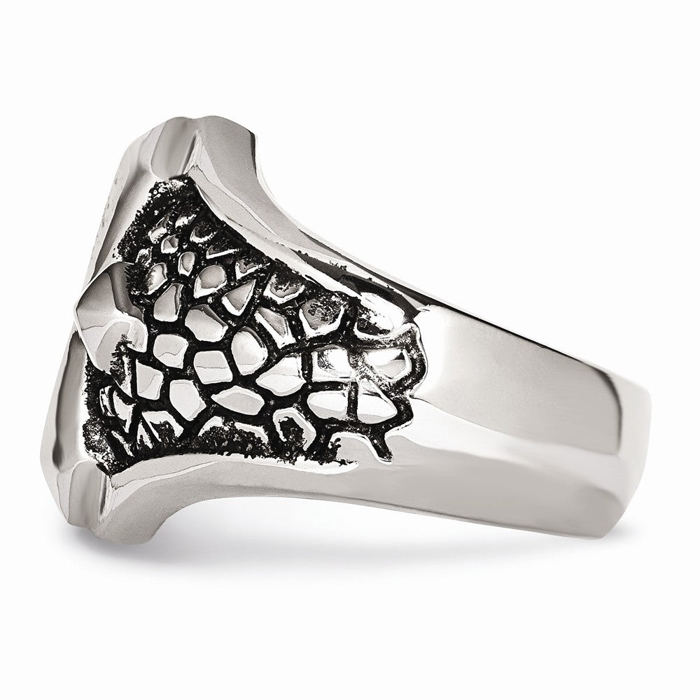 Chisel Stainless Steel Antiqued Cross and Caviar Ring