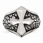Chisel Stainless Steel Antiqued Cross and Caviar Ring