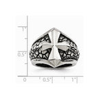 Chisel Stainless Steel Antiqued Cross and Caviar Ring