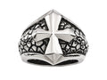 Chisel Stainless Steel Antiqued Cross and Caviar Ring