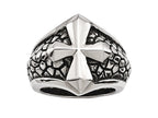 Chisel Stainless Steel Antiqued Cross and Caviar Ring