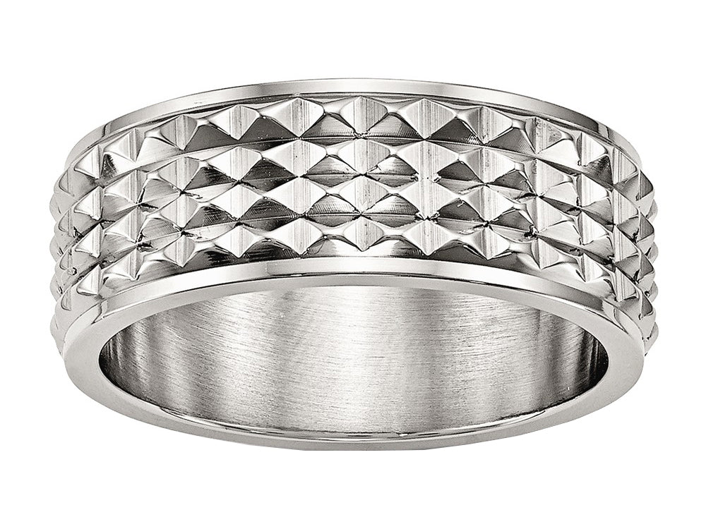 Chisel Stainless Steel Polished Studded Ring