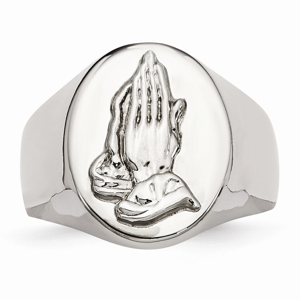 Chisel Stainless Steel Polished W/ Sterling Silver Praying Hands Ring