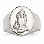 Chisel Stainless Steel Polished W/ Sterling Silver Praying Hands Ring