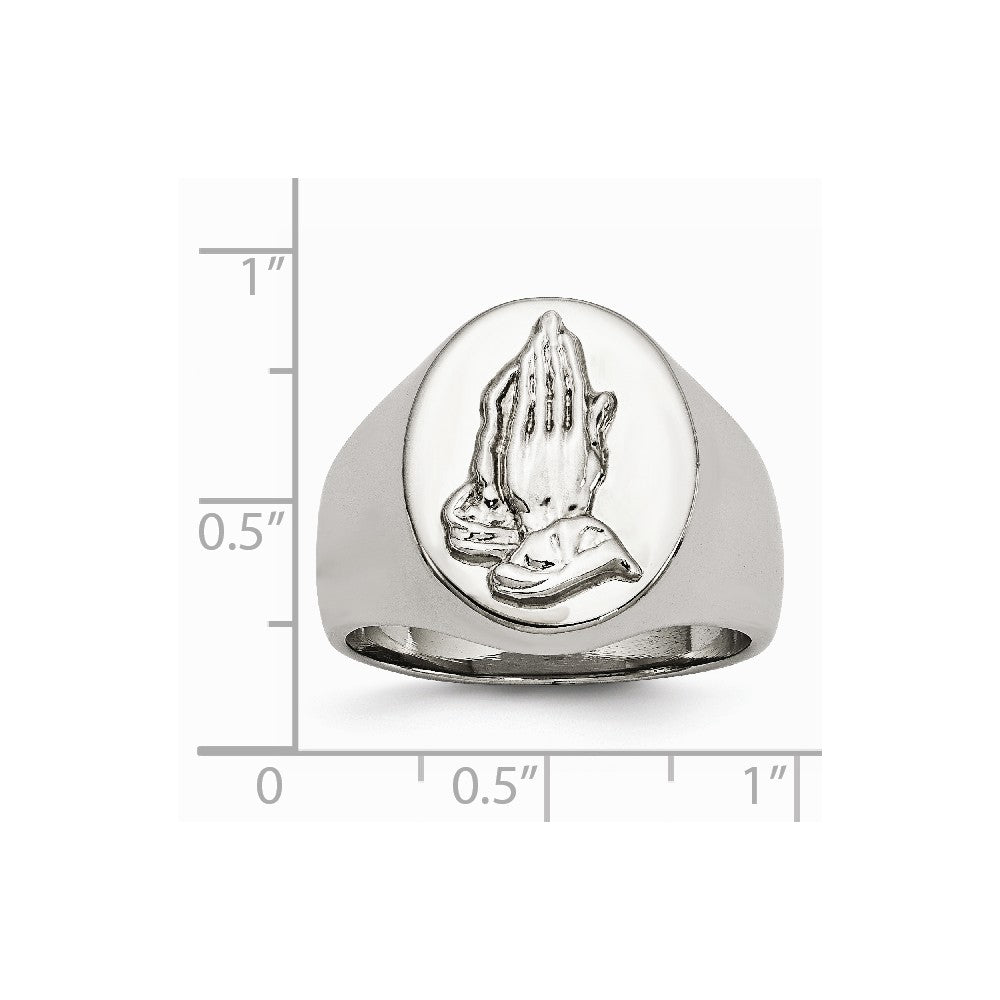 Chisel Stainless Steel Polished W/ Sterling Silver Praying Hands Ring