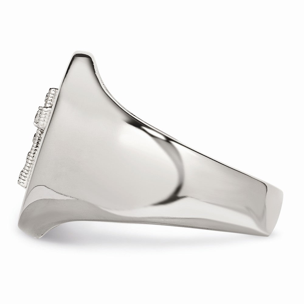 Chisel Stainless Steel Polished Cross CZ Signet Ring