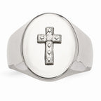 Chisel Stainless Steel Polished Cross CZ Signet Ring