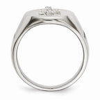 Chisel Stainless Steel Polished Cross CZ Signet Ring