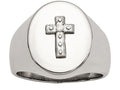 Chisel Stainless Steel Polished Cross CZ Signet Ring