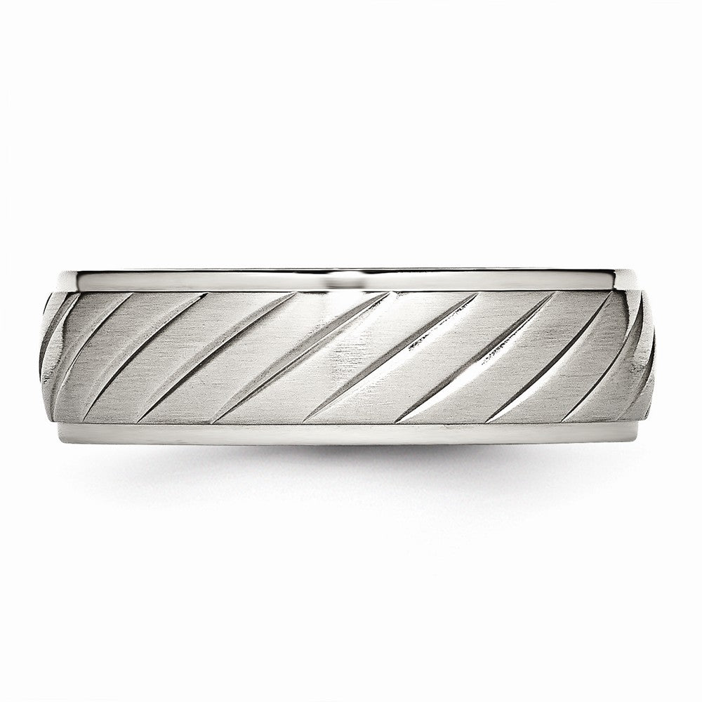 Chisel Stainless Steel Brushed And Polished Grooved Ring