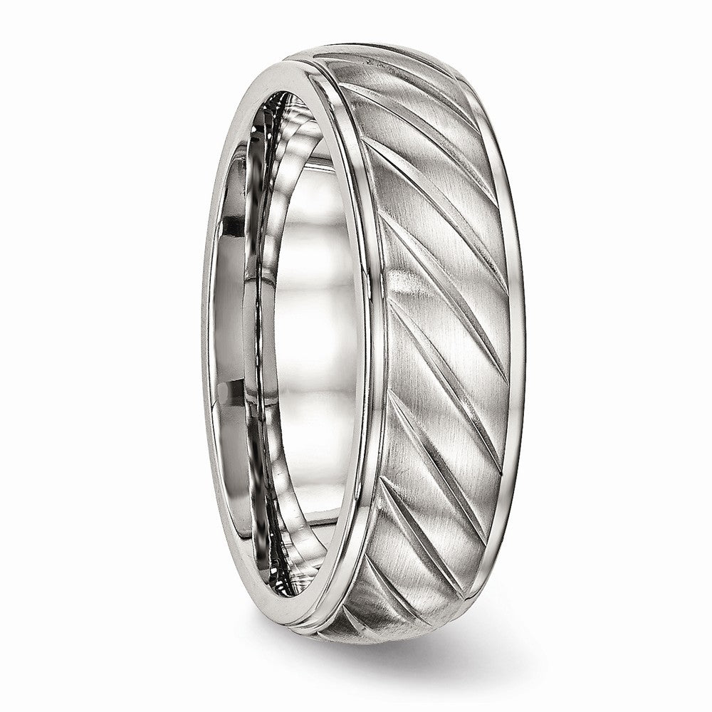 Chisel Stainless Steel Brushed And Polished Grooved Ring