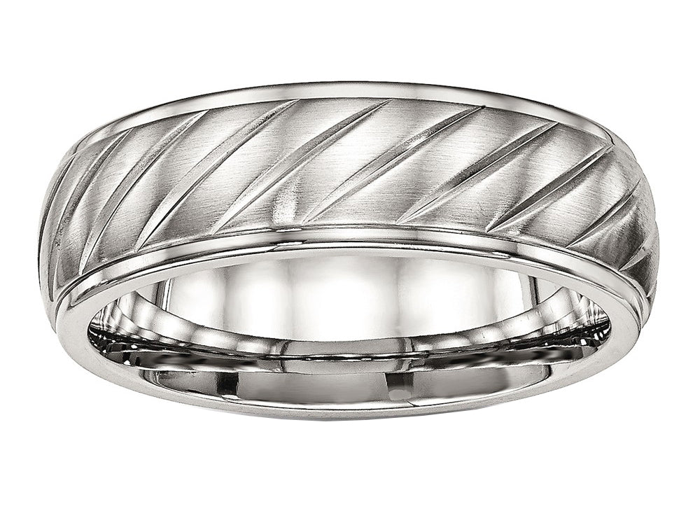 Chisel Stainless Steel Brushed And Polished Grooved Ring