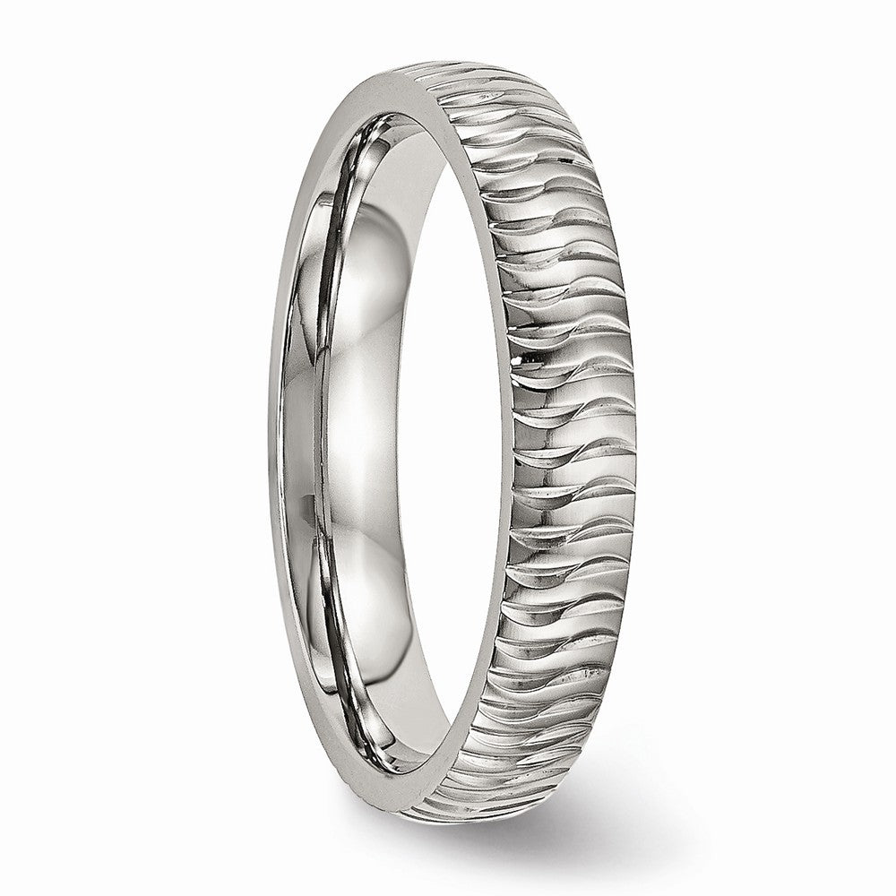 Chisel Stainless Steel Polished Textured Ring
