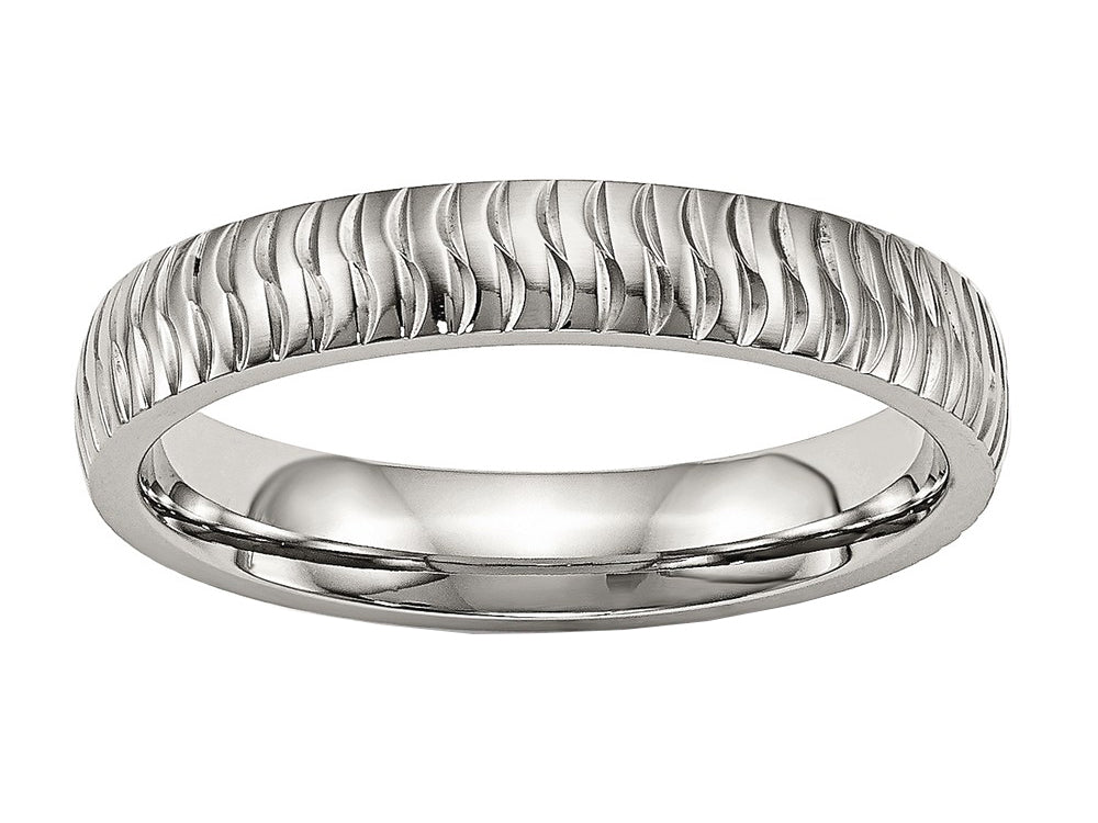 Chisel Stainless Steel Polished Textured Ring