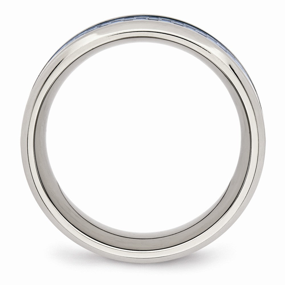 Chisel Stainless Steel Polished Blue Carbon Fiber Inlay Ring