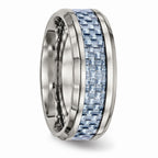 Chisel Stainless Steel Polished Blue Carbon Fiber Inlay Ring