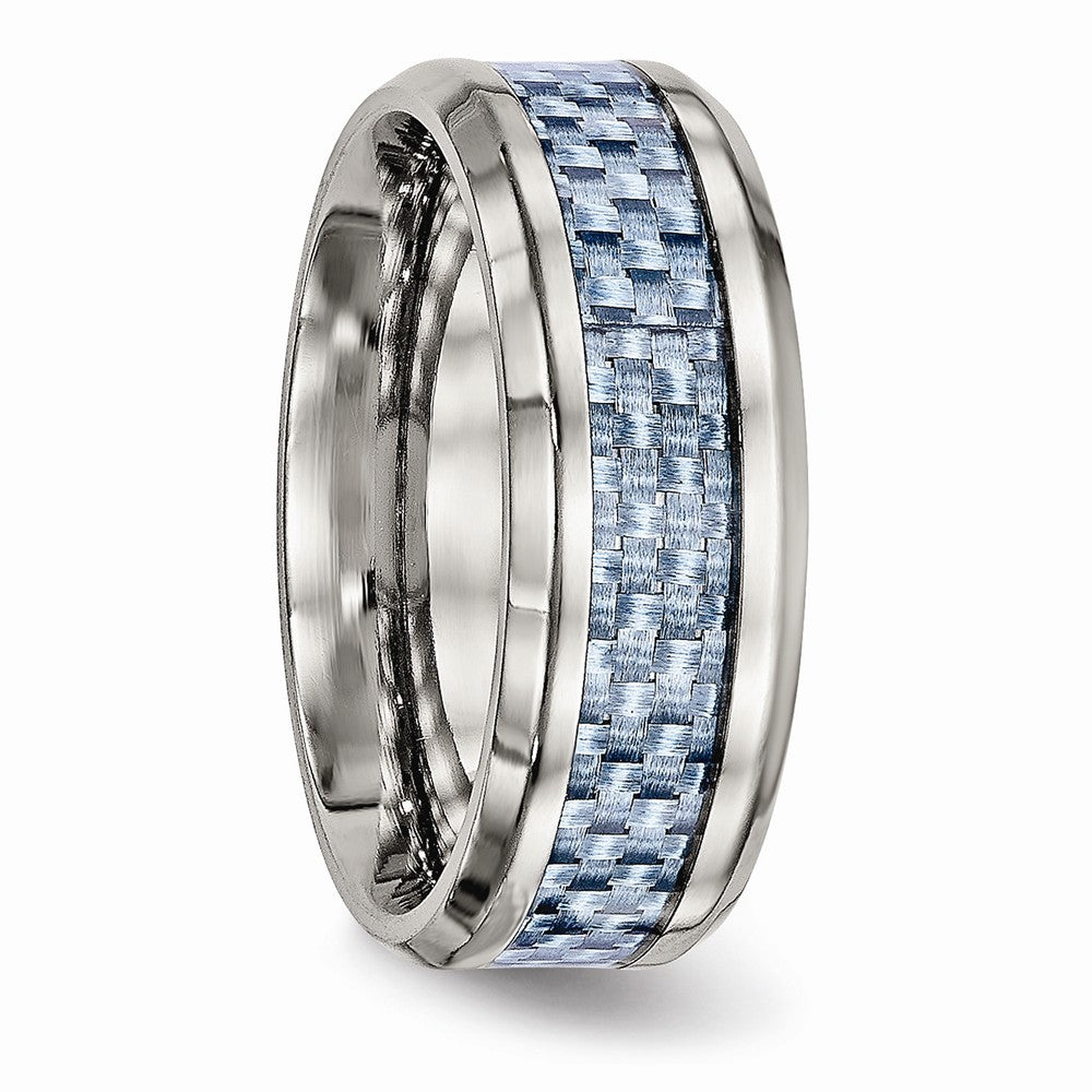Chisel Stainless Steel Polished Blue Carbon Fiber Inlay Ring
