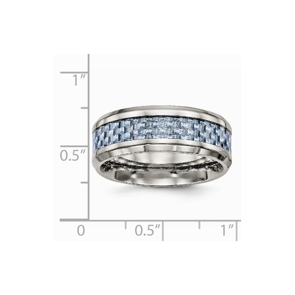 Chisel Stainless Steel Polished Blue Carbon Fiber Inlay Ring