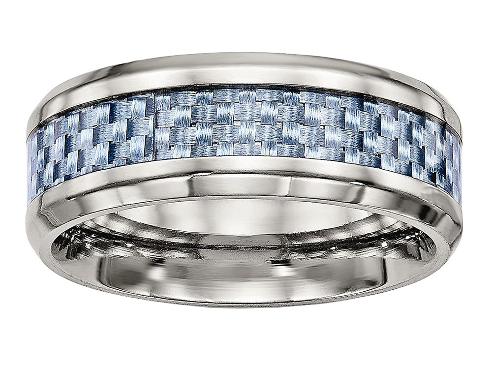 Chisel Stainless Steel Polished Blue Carbon Fiber Inlay Ring