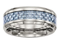 Chisel Stainless Steel Polished Blue Carbon Fiber Inlay Ring