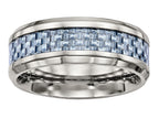Chisel Stainless Steel Polished Blue Carbon Fiber Inlay Ring
