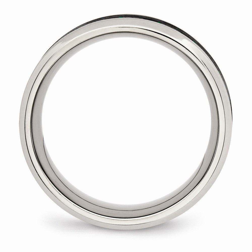 Chisel Stainless Steel Polished Black/green Carbon Fiber Inlay Ring