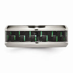 Chisel Stainless Steel Polished Black/green Carbon Fiber Inlay Ring
