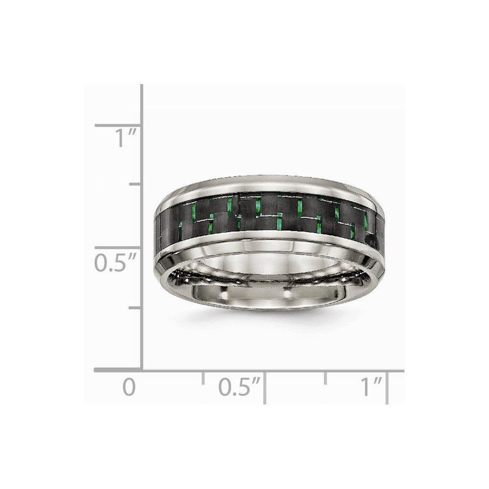 Chisel Stainless Steel Polished Black/green Carbon Fiber Inlay Ring