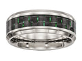 Chisel Stainless Steel Polished Black/green Carbon Fiber Inlay Ring