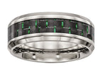 Chisel Stainless Steel Polished Black/green Carbon Fiber Inlay Ring