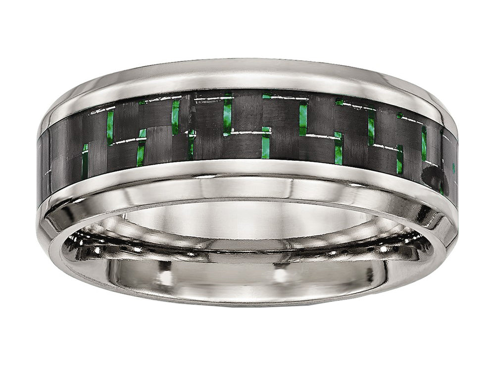 Chisel Stainless Steel Polished Black/green Carbon Fiber Inlay Ring
